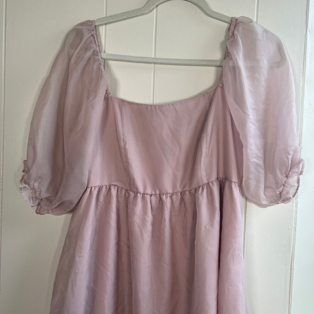 Things Between Dusty Rose Size Medium Mini Peasant Dress Puff Sleeves - Picture 2 of 9